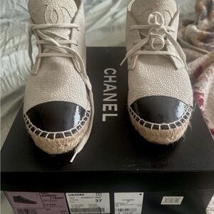 CHANEL Women's Cream and Black Espadrilles